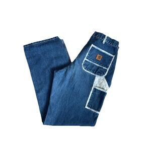 Carhartt Jeans Men 34x34 Blue Denim B13 DST Carpenter Loose Fit Workwear Painter